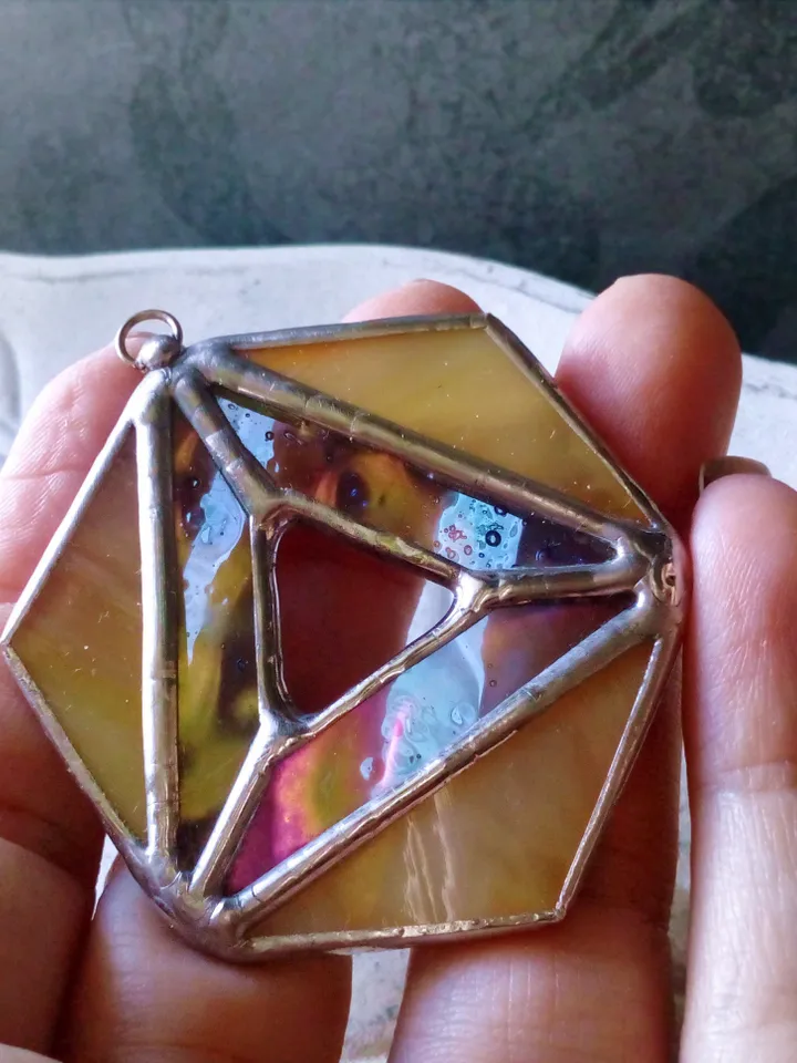Iridescent stained glass, geometric pendant, Hexagon dichroic necklace, Stained glass cute necklace, Sacred geometry