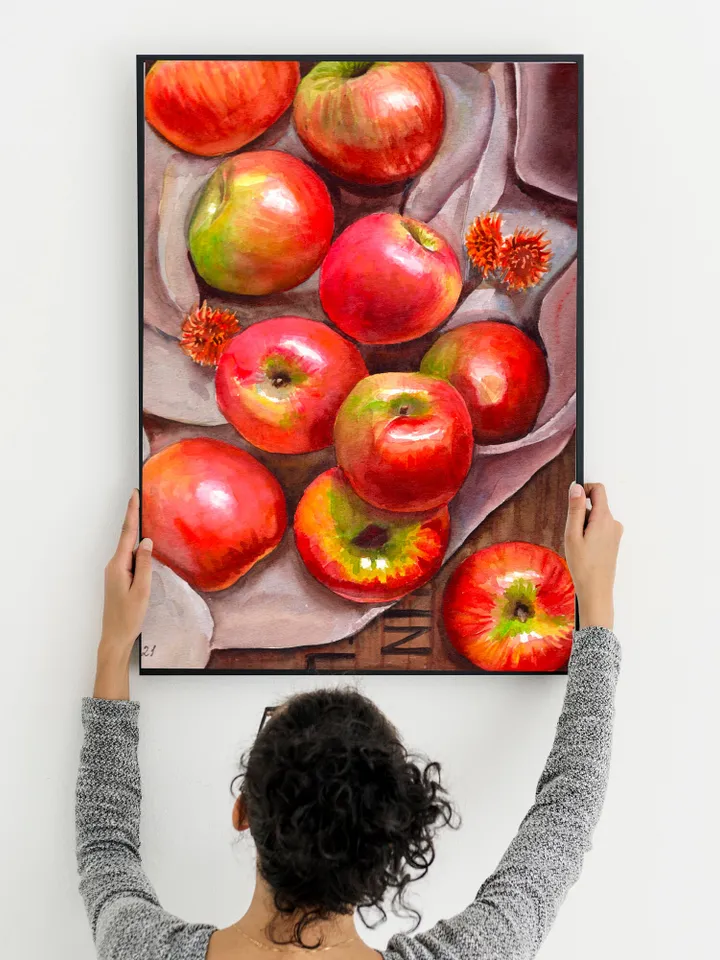 Apple Watercolor Painting Art Kitchen Decor Home Decor Still Life apple Wall Food Art Print Colorful Red Apples Poster Watercolor Painting