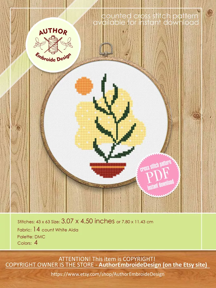 Abstract boho cross stitch pattern PDF download Set of 3 Minimalist nature cross stitch chart, Simple boho floral pattern digital PDF #O10