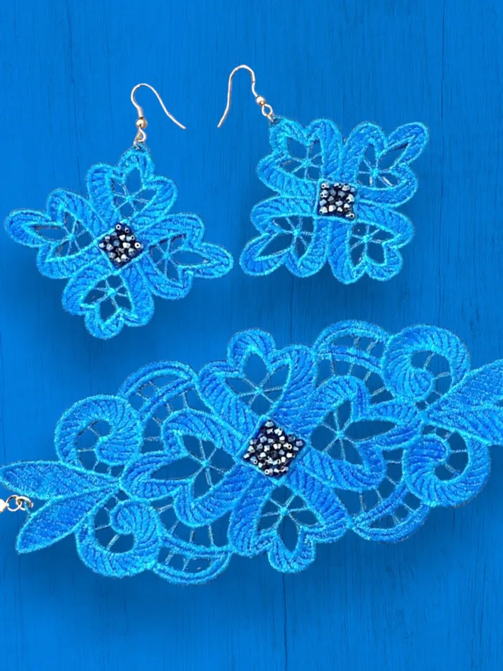 Free Standing Lace Braselet and Earrings set machine embroidery design FSL pattern digital embroidery design jewerly embroidery motif