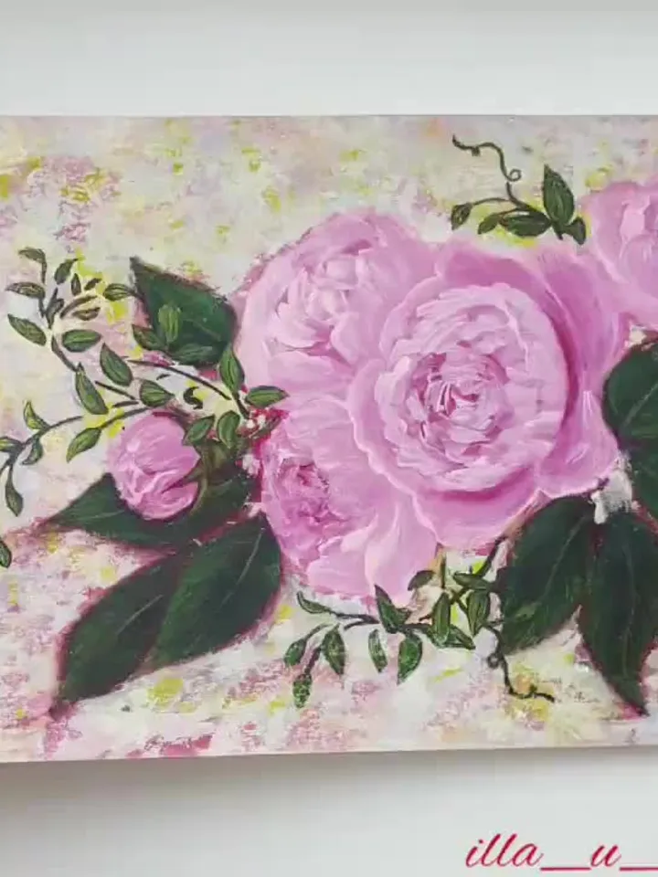 Roses Painting Flowers Original Art Floral Wall Art Pink Flower Acrylic Painting