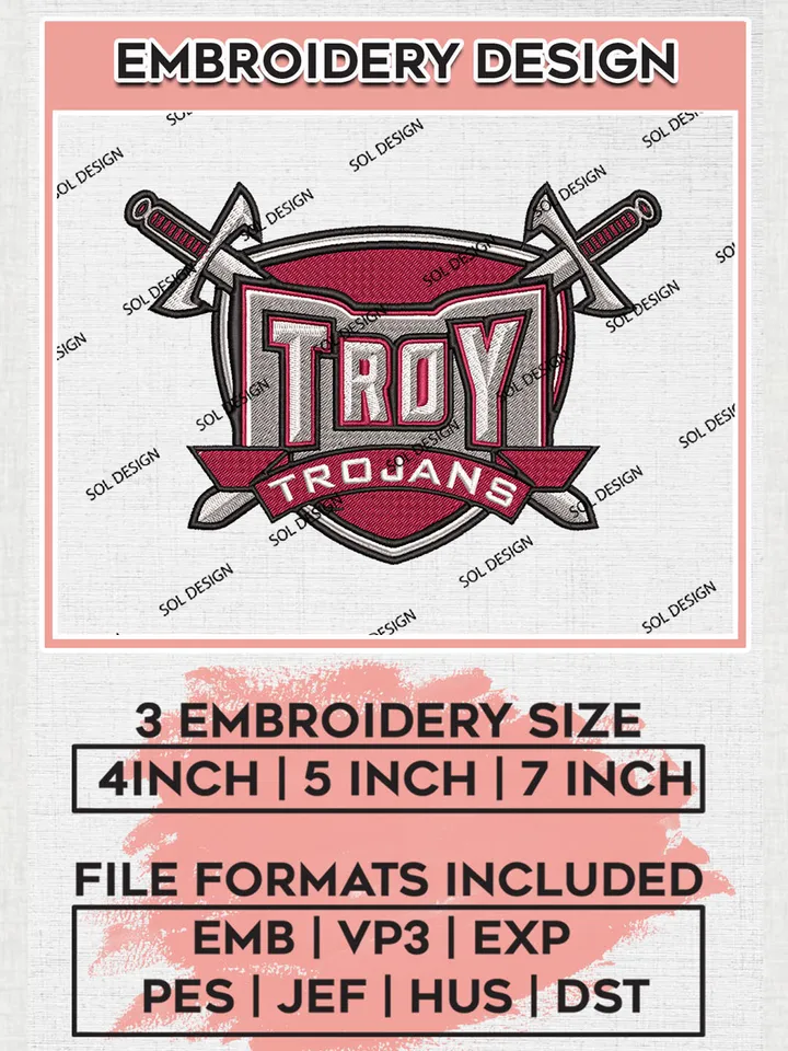 Troy Trojans Team Logo embroidery designs, NCAA Troy Trojans Machine embroidery designs, NCAA College Team Logo embroidery designs, Machine embroidery designs, Digital Download