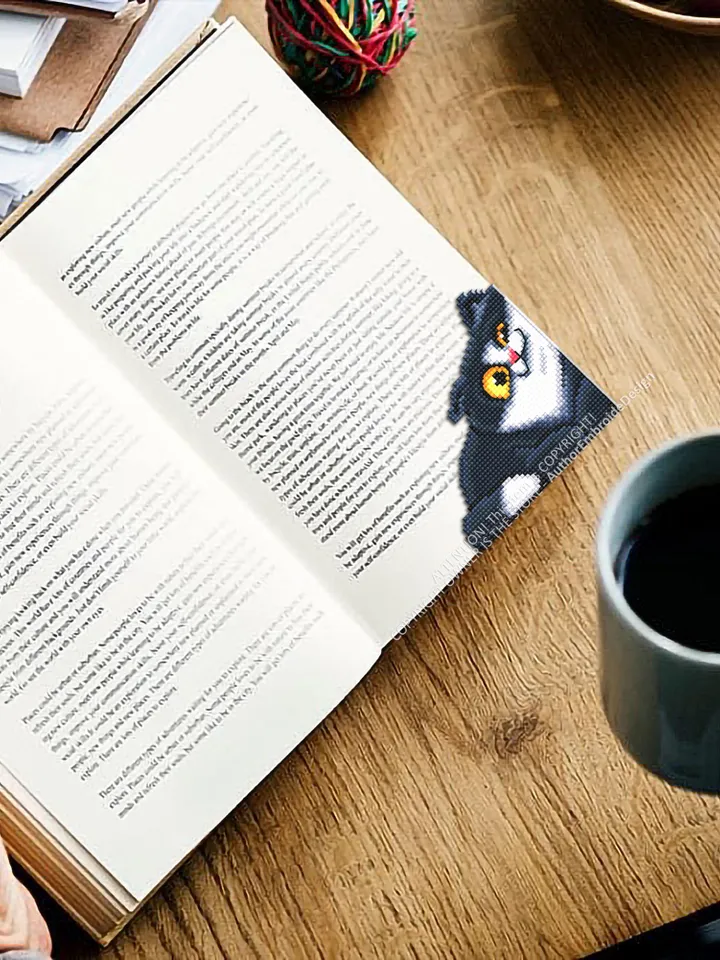 Black cat Corner bookmark cross stitch pattern download PDF Funny cat cross stitch chart, Cat bookmark digital pattern, Cat lover gift #B421