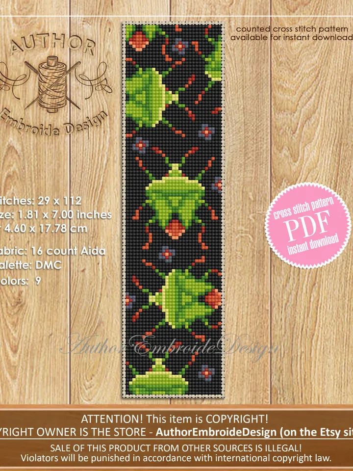 Beetle bookmark set cross stitch pattern PDF download Small Bug cross stitch chart, Bookmark pattern digital PDF, Stag beetle, Ladybug #B285