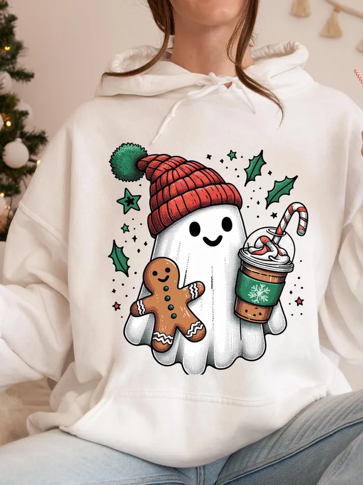 Vintage Christmas Ghost PNG for Retro Coffee Decor & Halloween Fun, Holiday PNG, Boojee Ghost - Spooky Holiday Decor, Christmas Trending Png