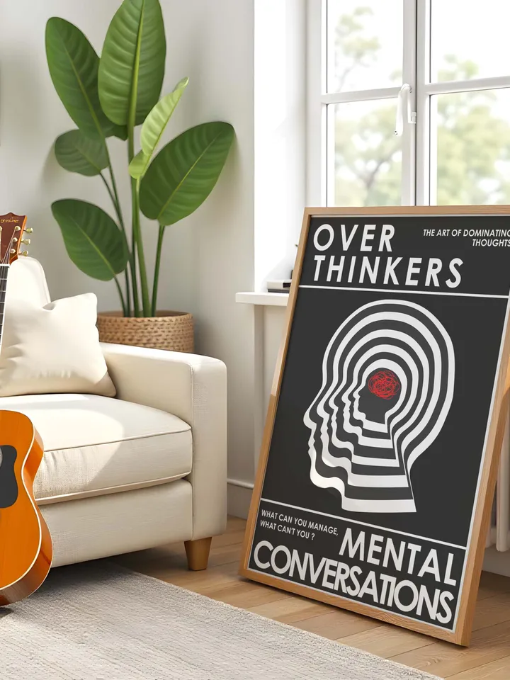 Overthinkers Wall Art Digital Print Retro Style Creativity Poster Eclectic Printable Artwork Trendy Room Decor Instant Download Black White