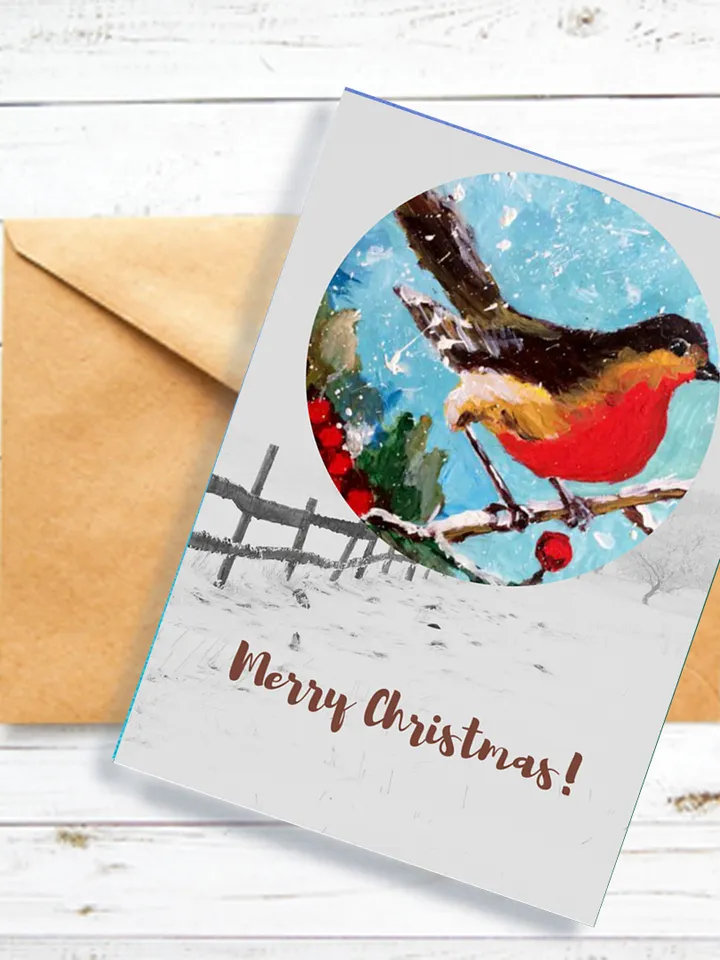 Red Bird Christmas Card, Digital greeting card, Christmas E-card
