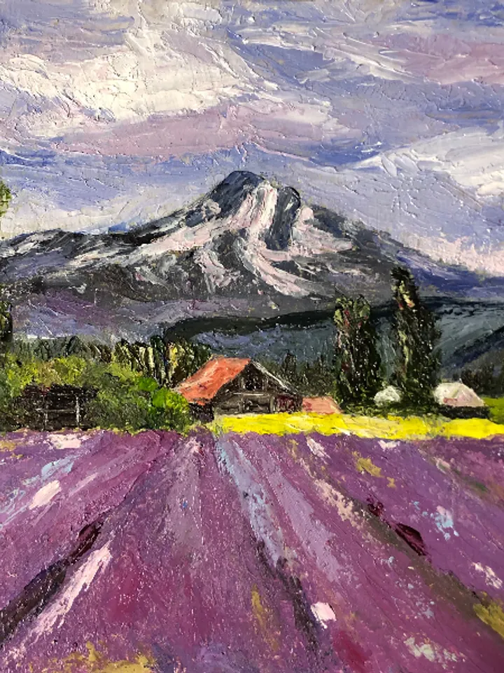 Original oil painting beautiful lavender field Home art wall Decor landscape 6x6 inches