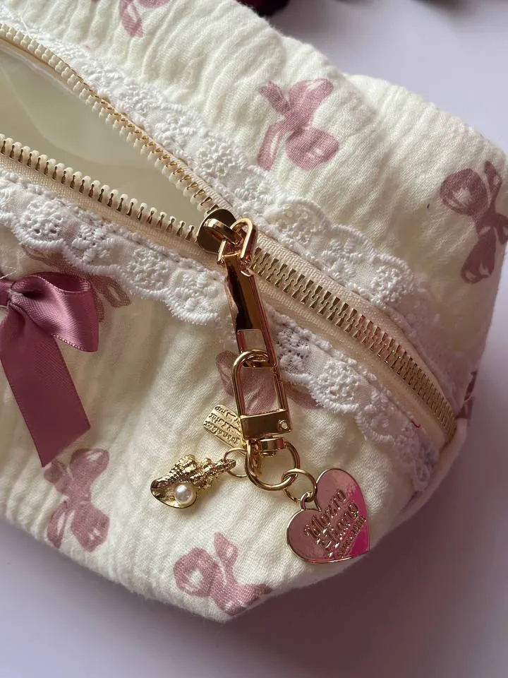 Princess Bow Makeup Pouch, Girly cosmetic bag, personal items holder, with a cute lace detail