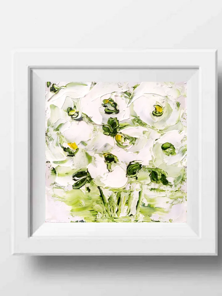Peonies Painting Flower Original Art Impasto Painting Floral Small Art Peony Original Art Oil boho wall art 4x4 painting by ArtProkopaloSv