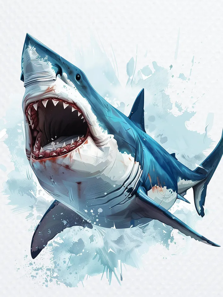 10 PNG Angry Shark Bundle, Watercolor White Shark Clipart, Printable Angry Shark images for sublimation, Paper craft, junk journal