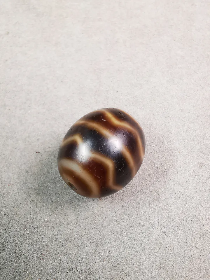 Gandhanra Tibetan Round Fortune Wave Dzi Bead(Darrow or Taklok Dzi),Tibetan Chung,Wealth Amulet,Small Size 20*17 mm