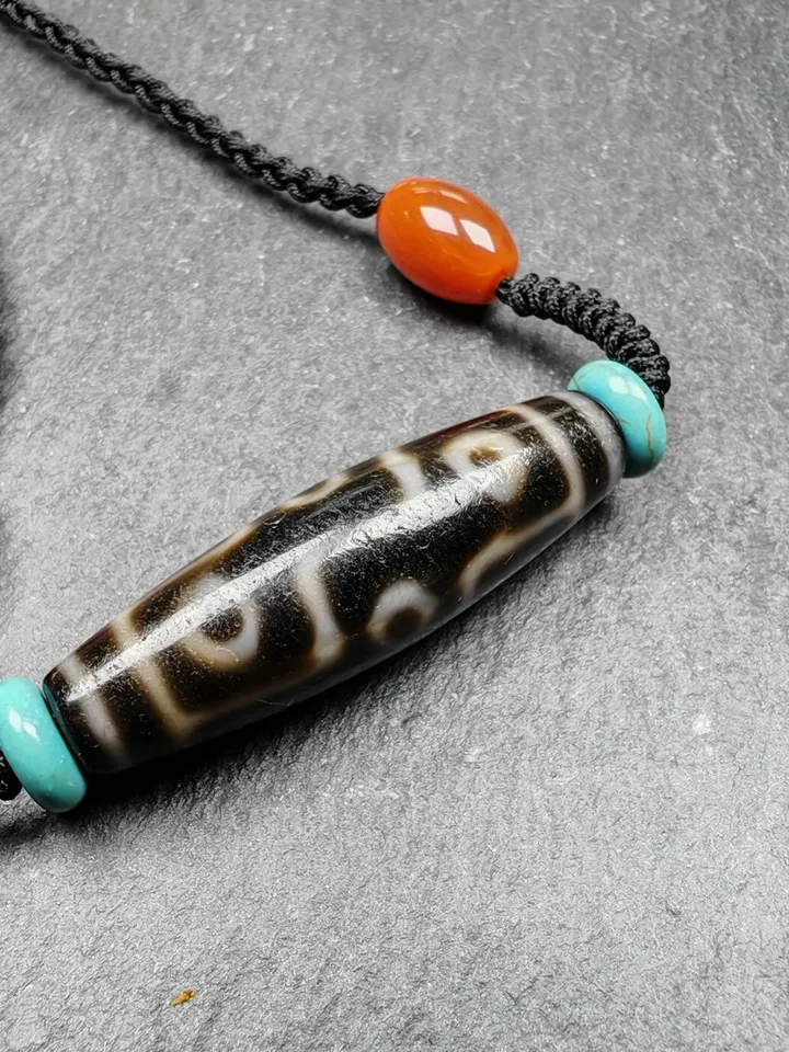Gandhanra Vintage Tibetan 9 Eyes Dzi Bead Necklace,Protective Charm,Spiritual Gift,1.5" x 0.4"