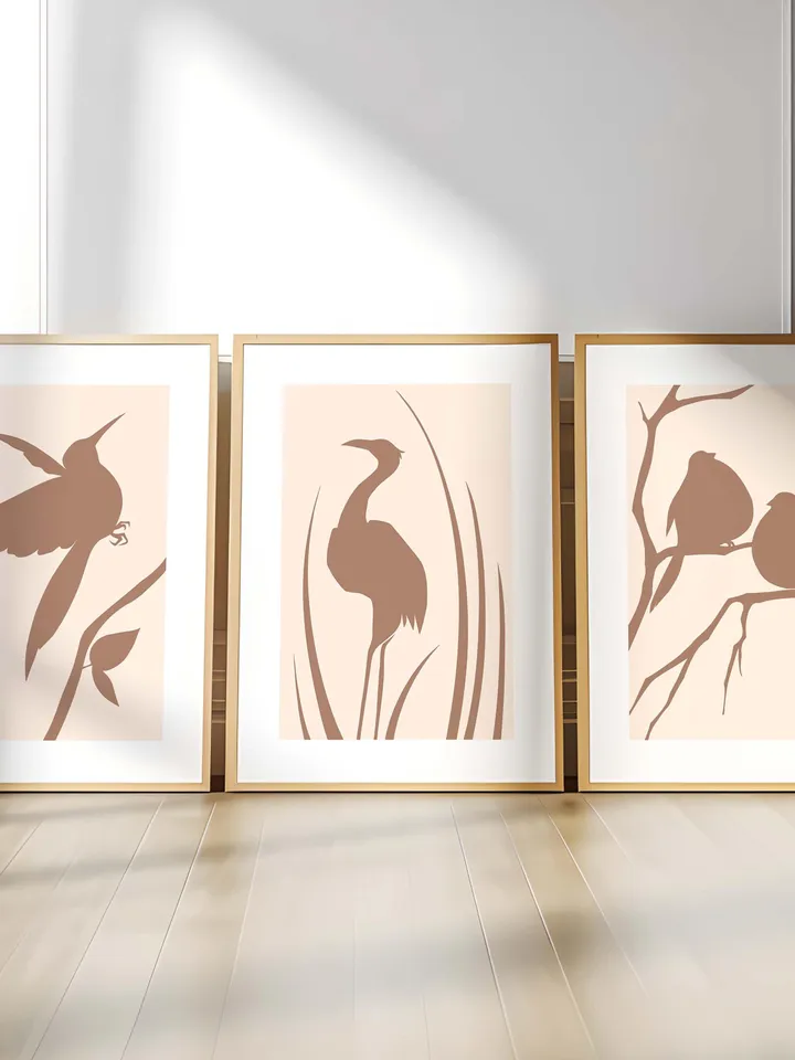 Minimalist Bird Wall Art Boho Bird Poster Abstract Nature Silhouettes Modern Brown Decor Scandinavian Style Contemporary Bird Print Digital