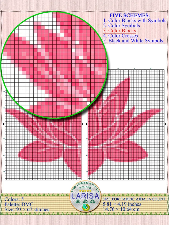 Pink Lotus Flower Cross Stitch Pattern | Pink Lotus Flower