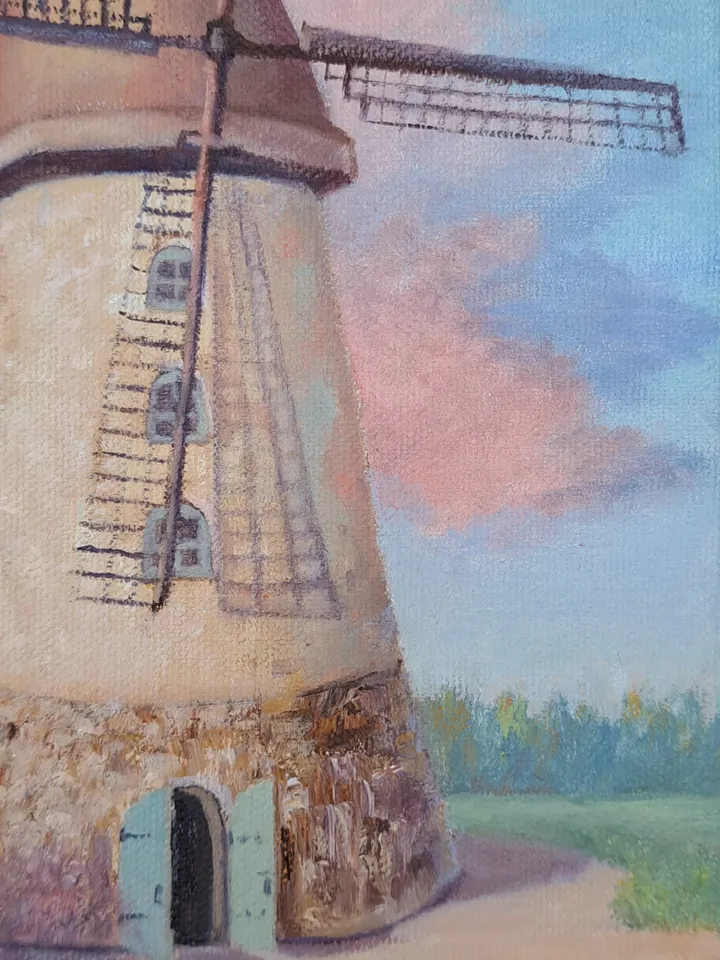 Painting rural landscape oil/canvas "Mill by the road"Painting to order.