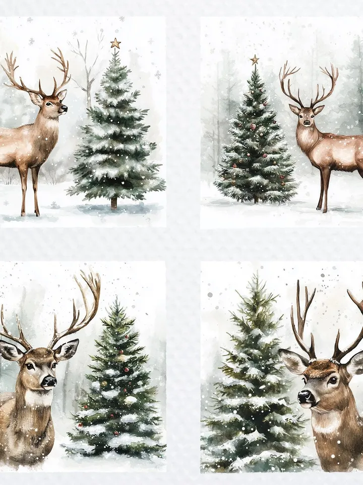 14 Christmas Deer PNG Bundle, Reindeer, Winter Deer  Watercolor clipart for sublimation, High Quality PNGs, Digital download, Paper craft