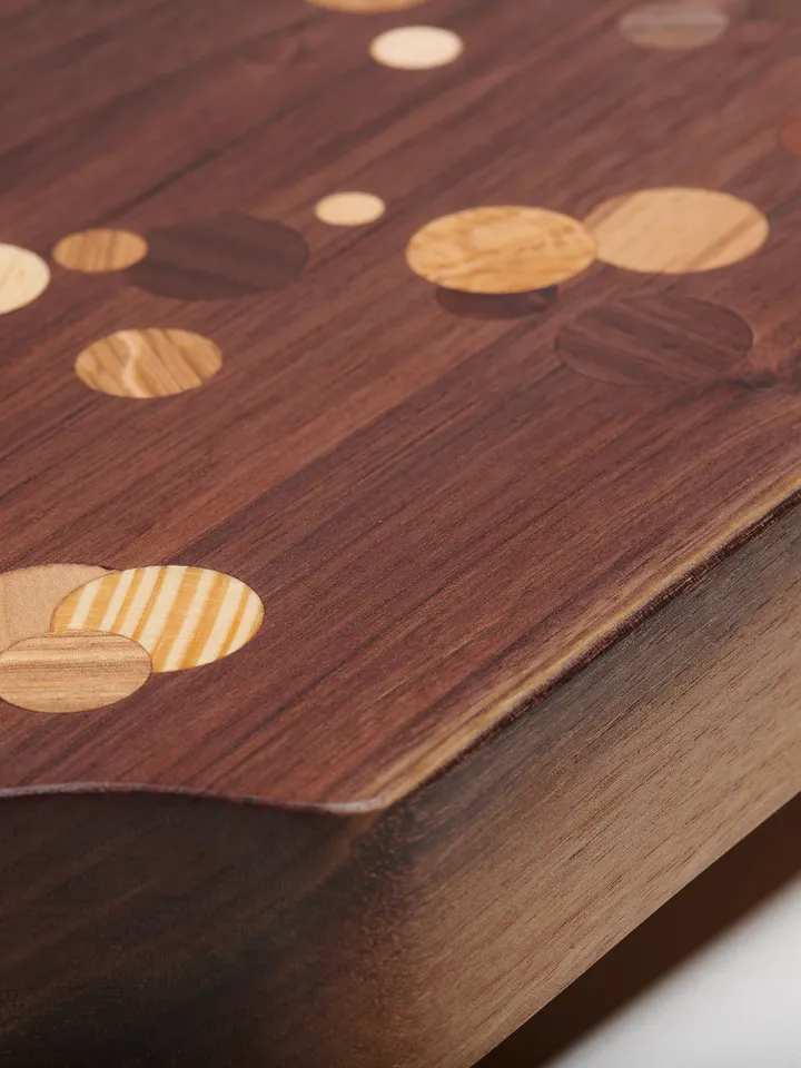 Walnut Multi Color Polka Dot Inlay Kitchen Board with Handle Hole