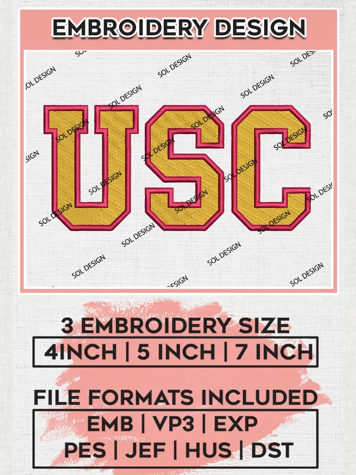 NCAA USC College Football Team Writing Logo Embroidery Design Files, NCAA USC Trojans Machine Embroidery, NCAA Teams, 3 sizes, NCAA Machine embroidery designs, Digital Download