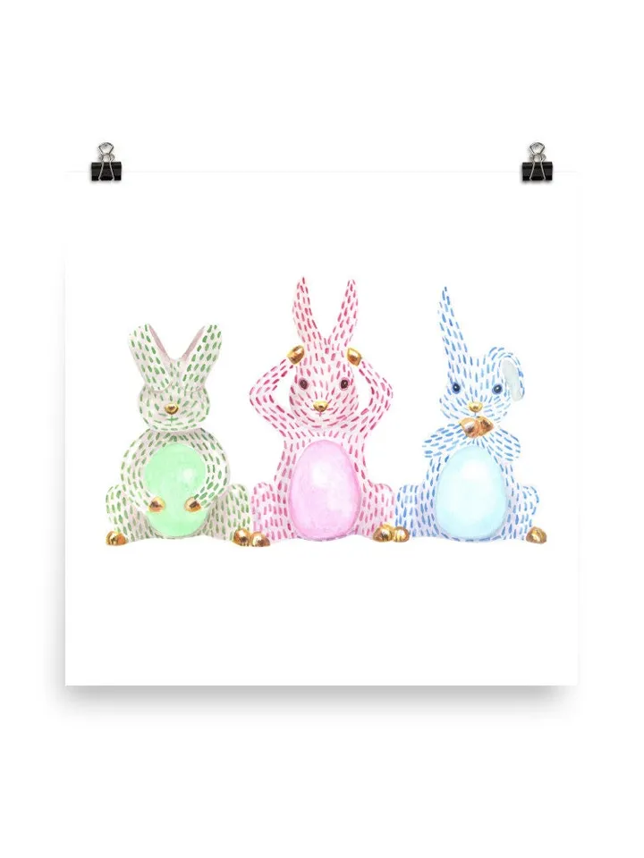 Rabbit Easter Chinoiserie Watercolor Painting Print Easter Bunny Rabbit Gift Print Rabbit Poster Cute Bunny Print Easter Egg Gift Wall Print