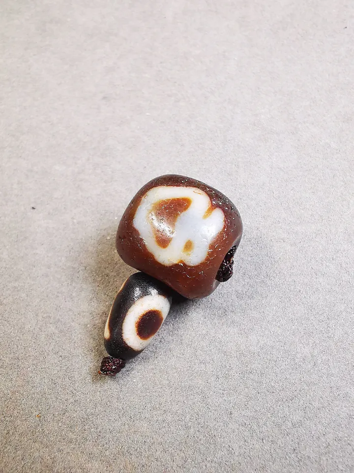 Gandhanra Old Vase Dzi Guru Bead,T-drilled 3-Hole Mala Bead, Prayer Bead,Connector Bead for Buddhist Bead