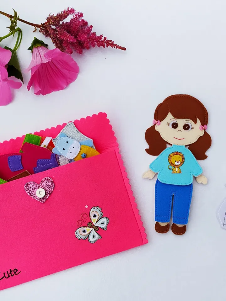 Felt doll pattern and 9 sets of clothes, Felt dress up doll pattern, Felt toy Pattern pdf for girl, Quiet book pattern, Non paper doll