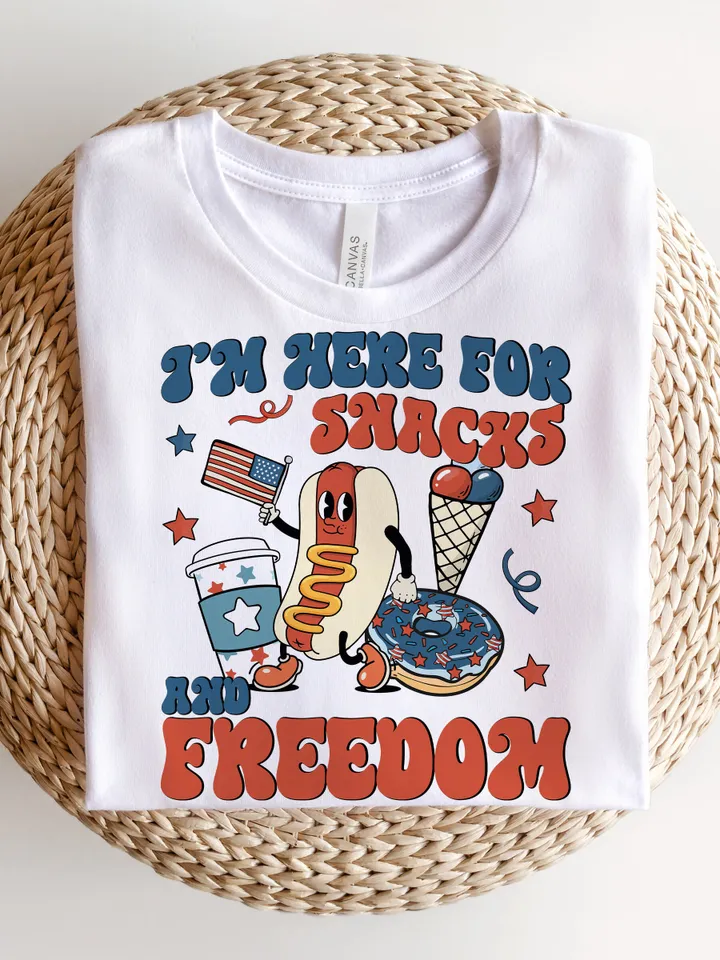 I’m Here For The Snacks and Freedom July 4th PNG sublimation Design Download, groovy retro america png, Independence Day png, Fourth of July