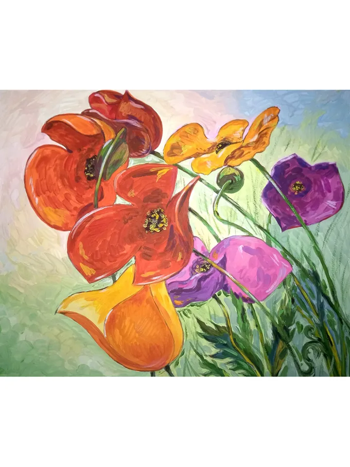 Poppy Painting Floral Original Art Flowers Wall Art 14 by 16 Poppies Painting Above Sofa Art by TatianaArtShop