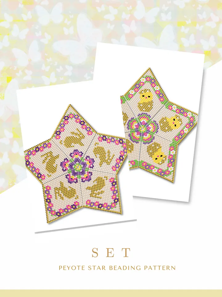 Set 2 Stars, Beading Patterns, Seed Bead Easter Ornament