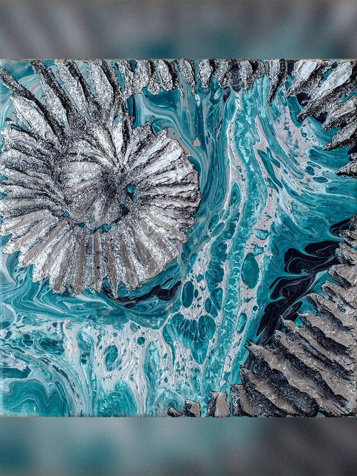 Waterscape wall art | Modern Abstract Sea Painting | 3D Effect Acrylic Art on Canvas | Handmade Artwork | Blue Square painting