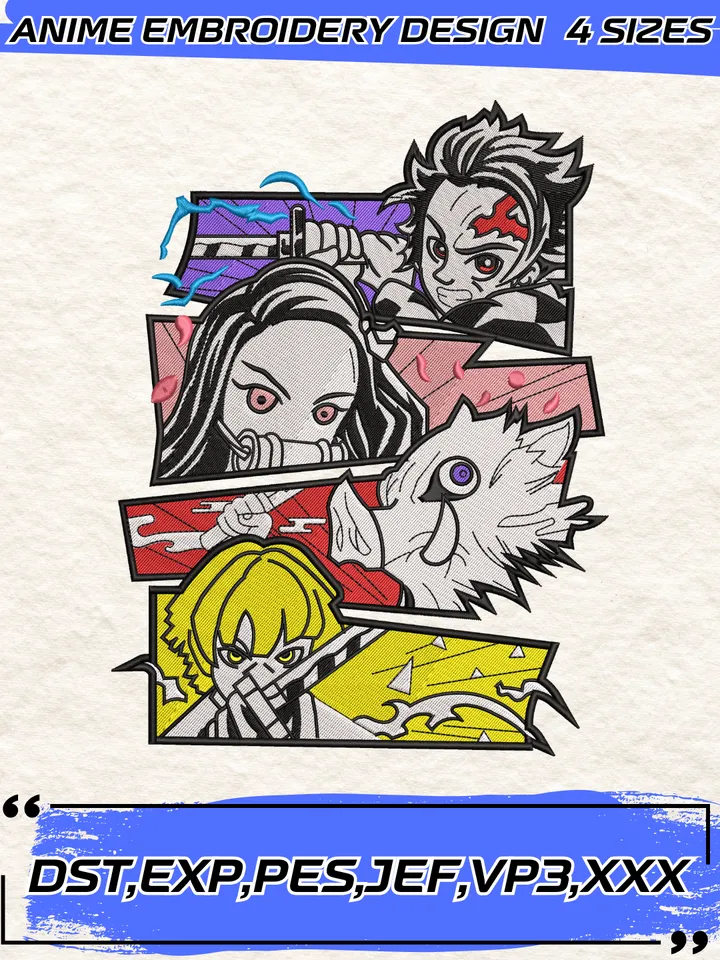 Kimetsu No Yaiba Embroidery Design,Demon Slayer Machine Embroidery Pattern,4 Sizes,Digital Download