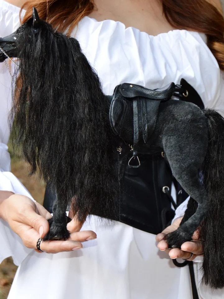 Fresian black horse art doll horse handmade