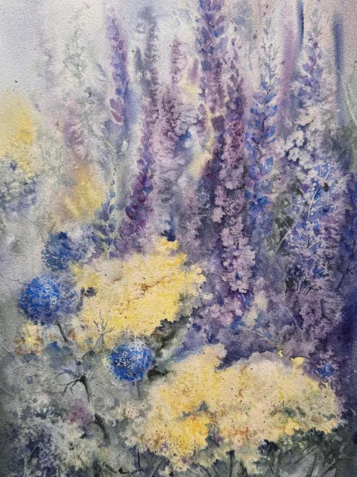 Wildflowers Original Painting Floral Watercolor Meadow Painting Field Wall Art