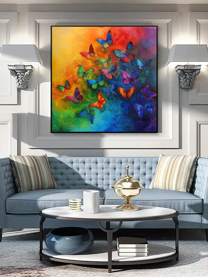 Original Colorful Butterfly Oil Painting On Canvas, Large Wall Art, Abstract Animals Painting, Office Wall Art, Custom Painting, Home Decor