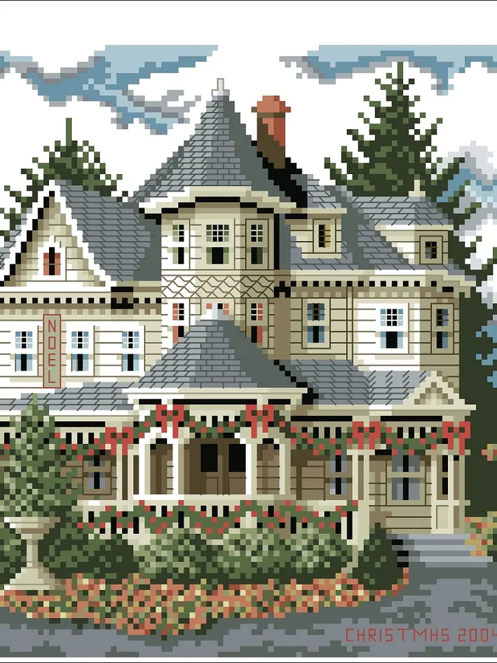 Vintage Cross Stitch Pattern Victorian House Counted Digital Download PDF