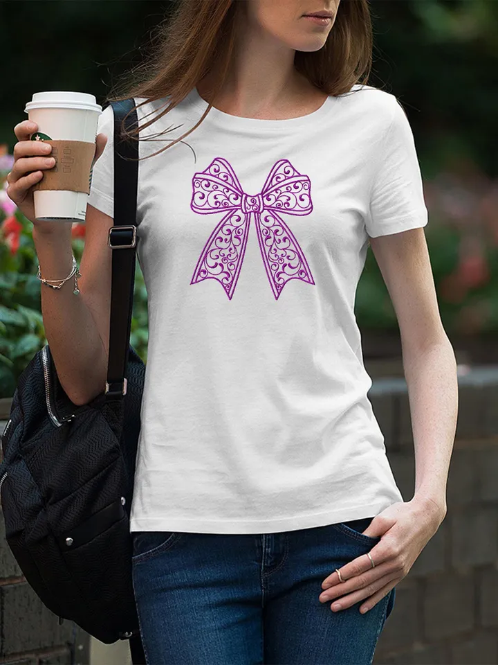 Side bow embroidery design Machine embroidery pattern 4 size Embroidery files coquette bow for sweatshirt, Lace bow embroidery for girl #R40