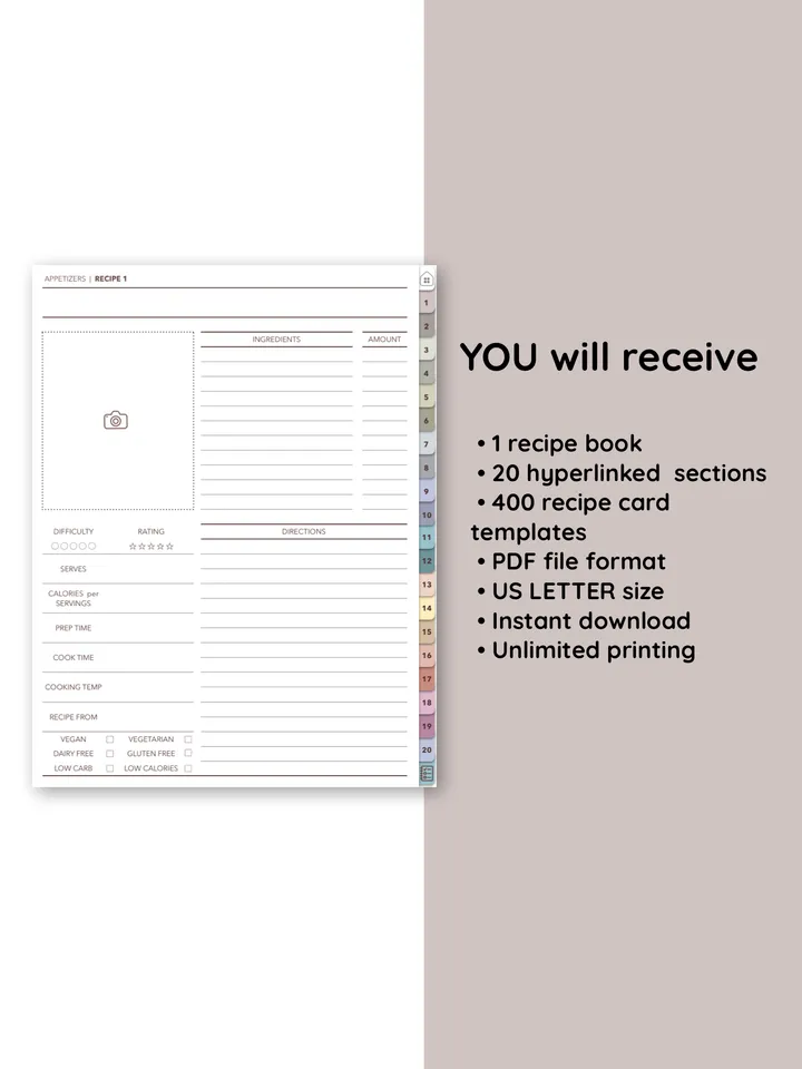 Digital Recipe Book. Family cook book. Hyperlinked Recipe Book.Recipe Planner. Recipe Book Template. Digital Cook book.