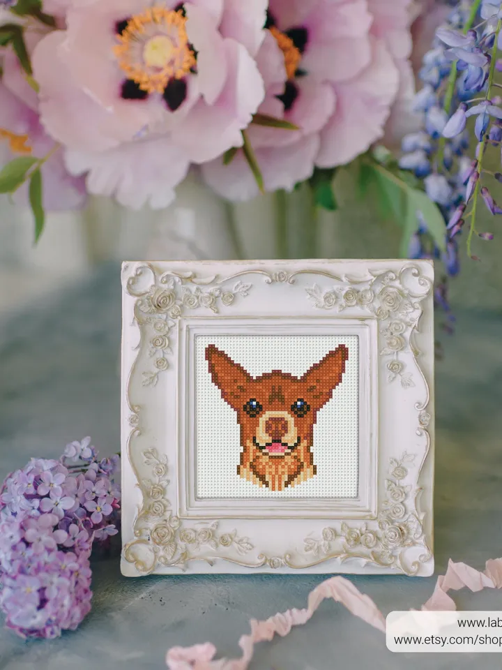 Mini Chihuahua dog Cross stitch patterns, animal, Abstract, pet, beginner counted, modern, gift DIY, embroidery, instant Digital PDF
