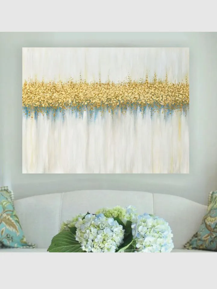 Gold and White Abstract Wall Art Gold leaf Oil Painting on Canvas Abstract painting Above bed decor
