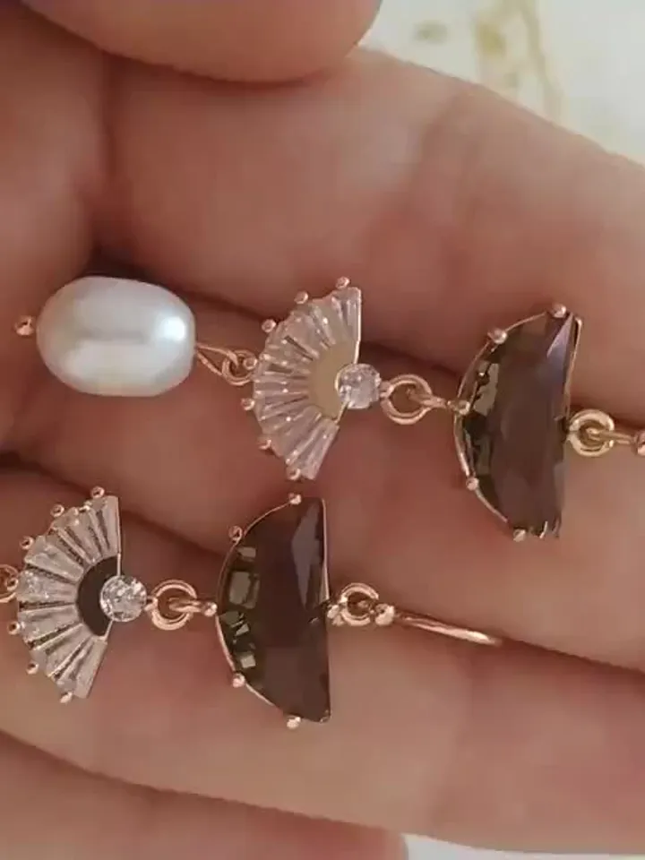 Art deco Wedding Earrings For Bride, Freshwater Pearl Boho Bridal Earrings, Vintage Style, Statement Earrings, Fan Earrings, Boho Jewelry