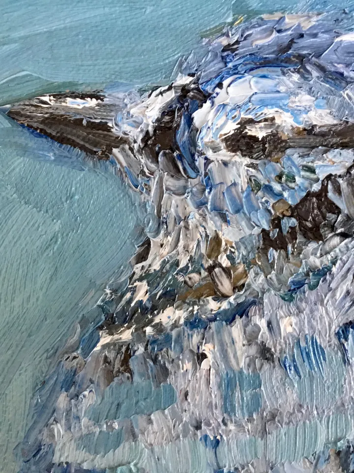 Blue jay bird painting on round canvas,bird wall art,original oil impasto bird painting,round canvas oil painting,gifts home decor.