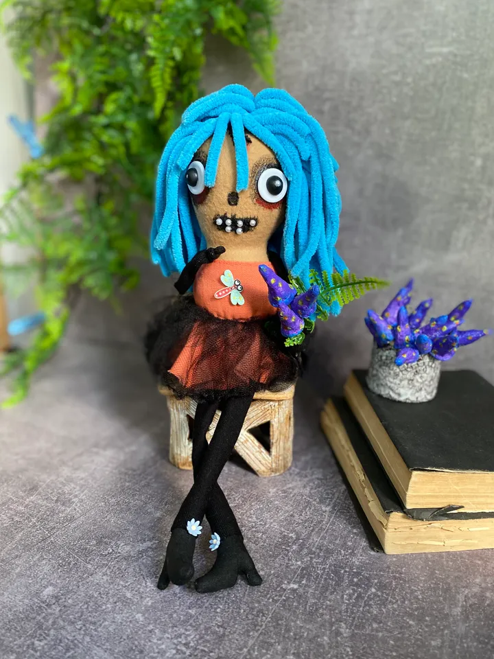 Cute Creepy Girl Doll , halloween mantel decor, gift idea