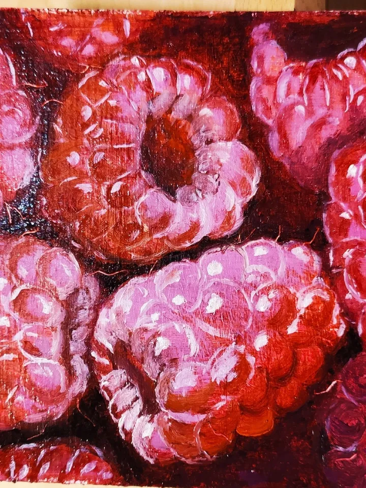 Berry-raspberry miniature realism oil painting berries