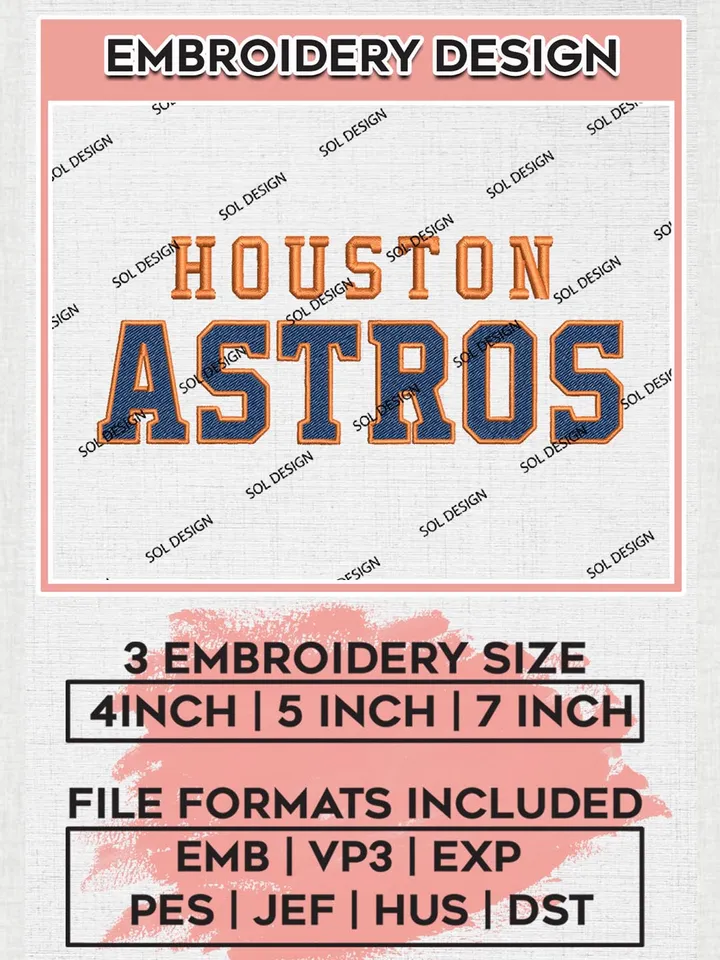 Houston Astros MLB Wordmark Logo Machine Embroidery Files, MLB Houston Astros Team Embroidery, MLB Teams, 3 sizes, MLB Machine embroidery designs, Digital Download
