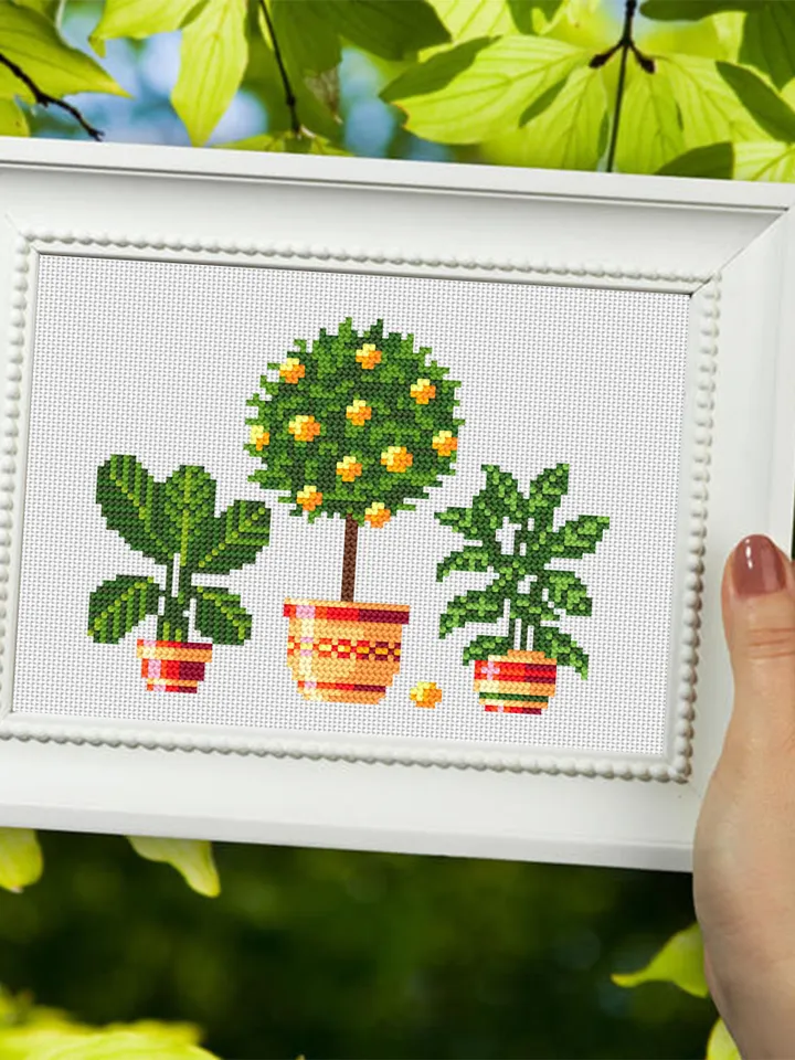 Home plants cross stitch pattern download PDF Potted plants cross stitch chart, Garden embroidery PDF, Small beginner stitch, Home decor #P7