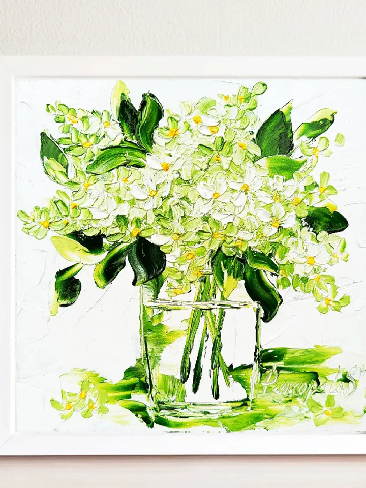 Lilac Floral Painting Monochrome Original Art Impasto Oil Painting Lilac Flower Small Wall Art by ArtProkopaloSv