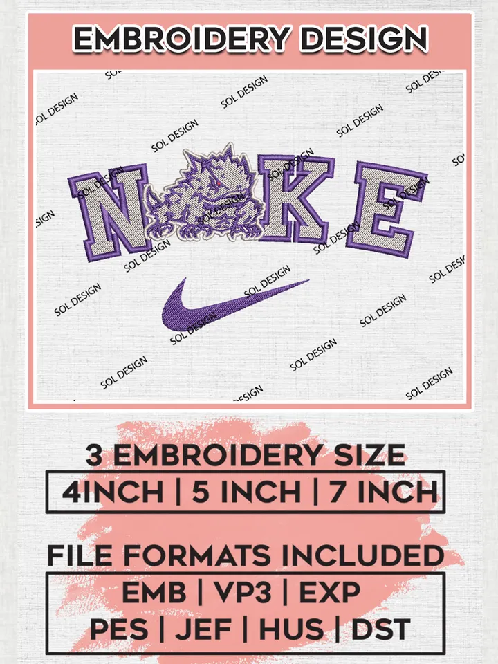Nike TCU Horned Frogs Machine Embroidery Design, NCAA TCU Horned Frogs Embroidery Design Design files, NCAA Embroidery Designs, NCAA Machine Embroidery Designs, Digital Download