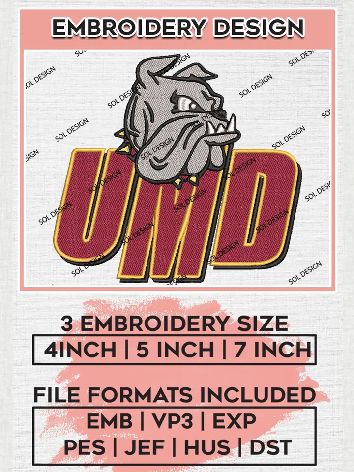 NCAA UMD Bulldogs Team Logo Embroidery Design Files, NCAA Minnesota Duluth Bulldogs Machine Embroidery, NCAA Teams, 3 sizes, NCAA Machine embroidery designs, Digital Download