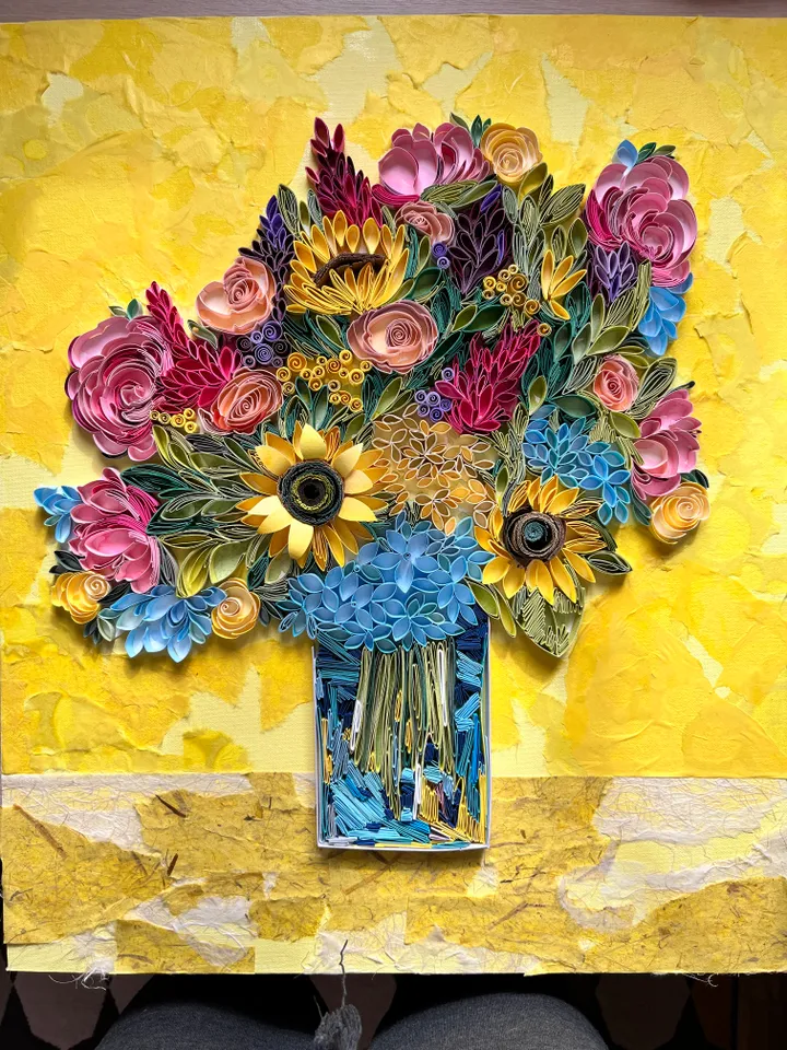 Original quilled wall art Paper painting Bouquet with sunflowers | Quilling Art