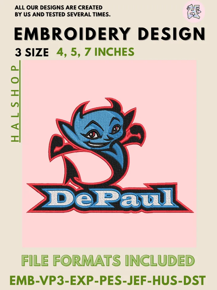 NCAA DePaul Blue Demons Logo Embroidery File – Bold College Sports Machine Embroidery Design 😈💪